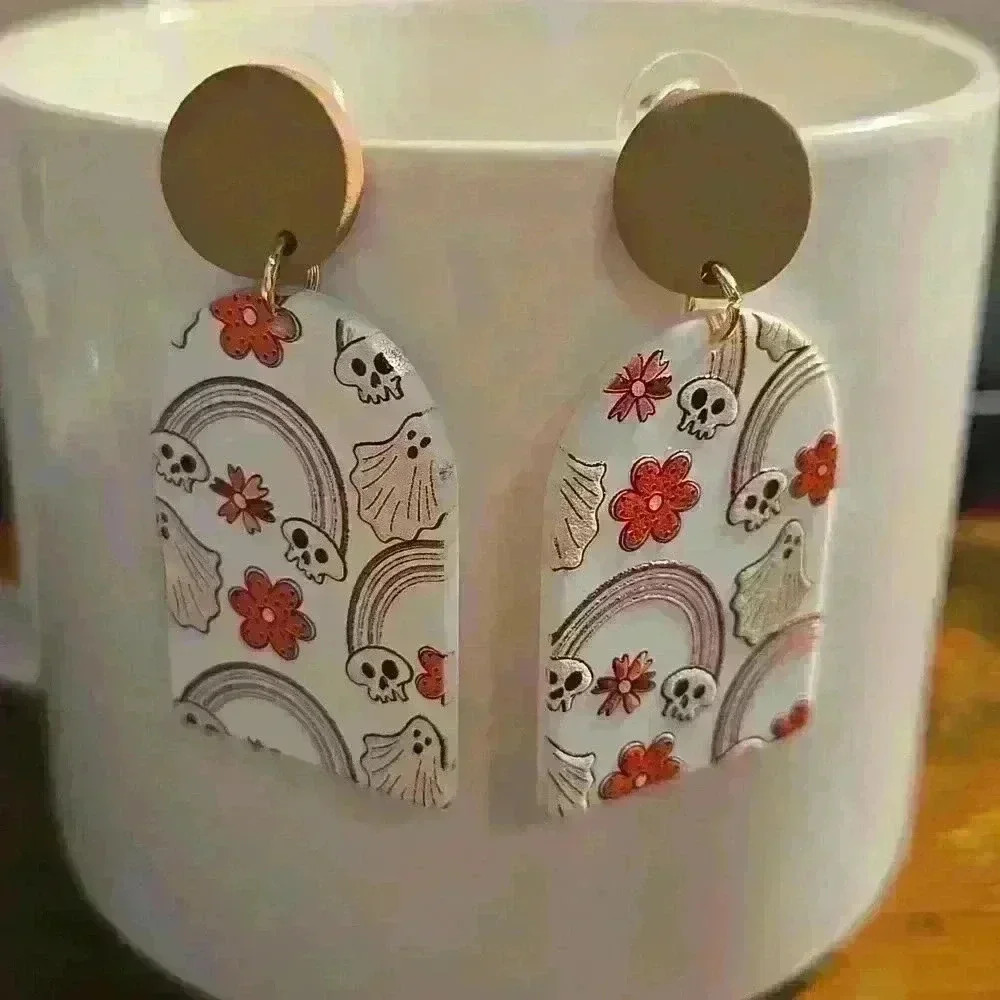 3 /$15 New Boutique Halloween Ghost Skull Rainbow Earrings